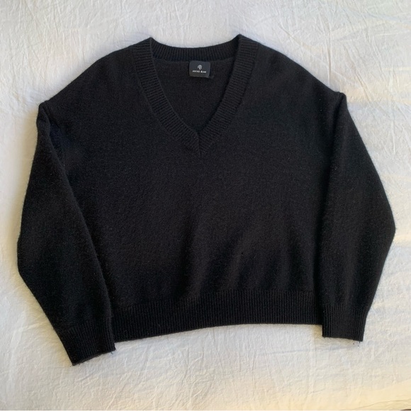 Anine Bing Lee Cashmere V Neck Sweater Pullover Black - Picture 2 of 6